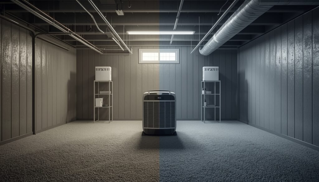 Musty smell in basement caused by excess moisture